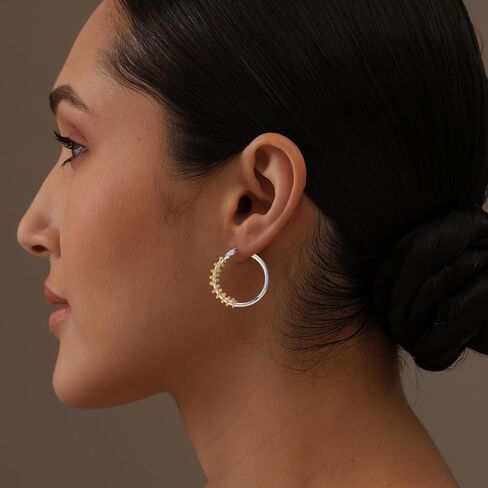 Lecalla 925 Sterling Silver Double Hoop أقراط | أقراط خفيفة الوزن ذات النغمة | أقراط طوق ملتوية إيطالية للنساء in Kuwait