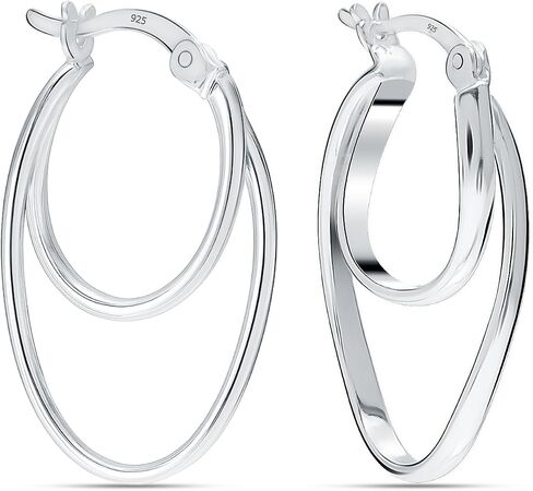 Lecalla 925 Sterling Silver Double Hoop أقراط | أقراط خفيفة الوزن ذات النغمة | أقراط طوق ملتوية إيطالية للنساء in Kuwait