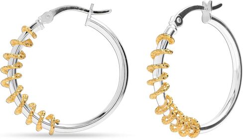 Lecalla 925 Sterling Silver Double Hoop أقراط | أقراط خفيفة الوزن ذات النغمة | أقراط طوق ملتوية إيطالية للنساء in Kuwait