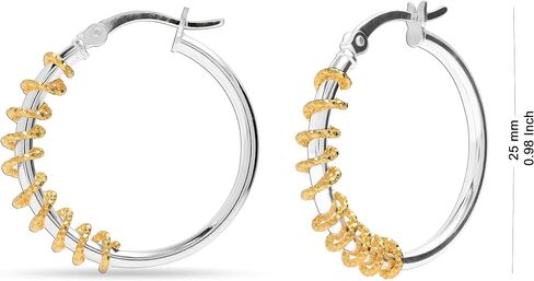 Lecalla 925 Sterling Silver Double Hoop أقراط | أقراط خفيفة الوزن ذات النغمة | أقراط طوق ملتوية إيطالية للنساء in Kuwait
