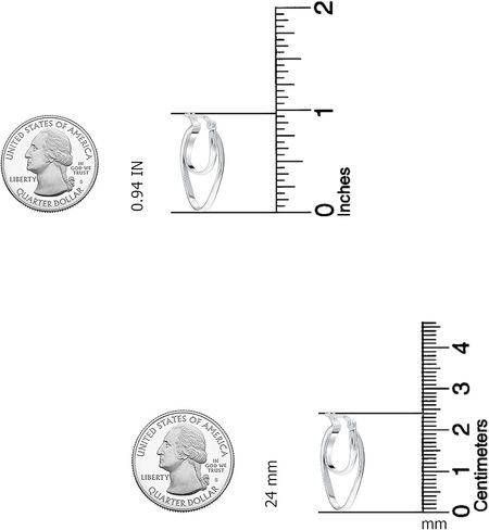 Lecalla 925 Sterling Silver Double Hoop أقراط | أقراط خفيفة الوزن ذات النغمة | أقراط طوق ملتوية إيطالية للنساء in Kuwait