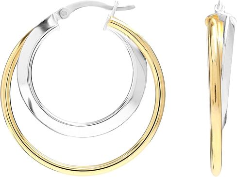LeCalla 925 Sterling Silver Double Hoop Earrings | Lightweight Textured Two-Tone Earrings | Italian Twisted Hoop Earrings for Women in Saudi Arabia