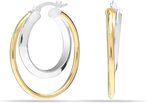 LeCalla 925 Sterling Silver Double Hoop Earrings | Lightweight Textured Two-Tone Earrings | Italian Twisted Hoop Earrings for Women in Saudi Arabia