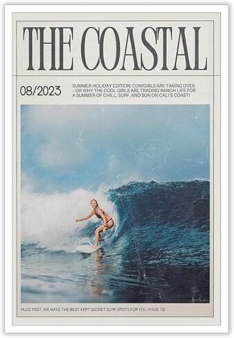 Trendy Summer Coastal Cow Girl Surf Wall Art Surfer Girl Canvas Posters Beach Preppy Aesthetic Magazine Cover Prints Painting For Living Room Bedroom Wall Decor 12x16in Unframed in Saudi Arabia