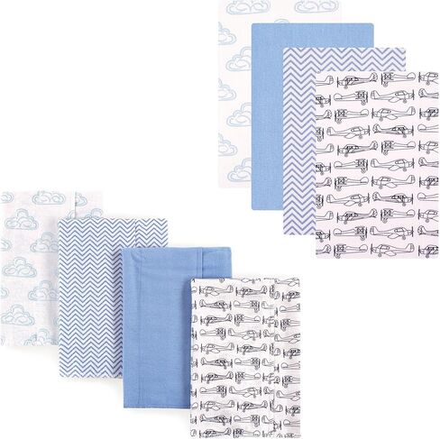 Hudson Baby Unisex Baby Cotton Flannel Burp Cloths and Receiving Blankets, 8-Piece, Gray Whale, One Size in Kuwait