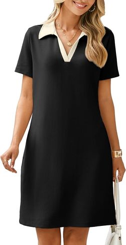 Glamaker Women T Shirt Summer Dress Casual Business Mini Loose V-Neck Short Sleeve Striped Dresses Pockets 2025 Trendy in Saudi Arabia