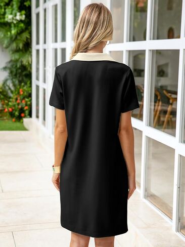 Glamaker Women T Shirt Summer Dress Casual Business Mini Loose V-Neck Short Sleeve Striped Dresses Pockets 2025 Trendy in Saudi Arabia