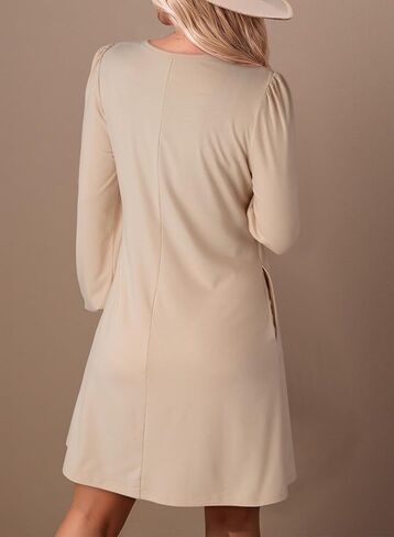 فساتين سقوط Dokotoo للنساء 2025 Crew Neck Longe Sleeve A Line Shift Dress Slow Solid Lourd Fit Mini Dress in Kuwait