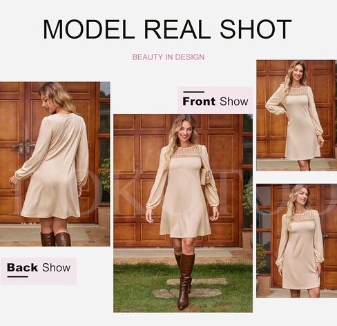 فساتين سقوط Dokotoo للنساء 2025 Crew Neck Longe Sleeve A Line Shift Dress Slow Solid Lourd Fit Mini Dress in Kuwait