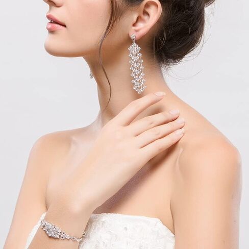 14K Gold Natural Crystal Chandelier Drop Earrings for Women,Elegant Tassel Round Crystal Long Dangle Earrings,Fashion Christmas Jewelry Gift for Her in Kuwait