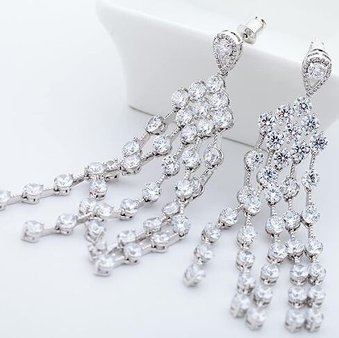 14K Gold Natural Crystal Chandelier Drop Earrings for Women,Elegant Tassel Round Crystal Long Dangle Earrings,Fashion Christmas Jewelry Gift for Her in Kuwait