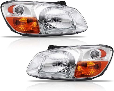 Headlight Assembly for 2007 2008 2009 Ki-a Spectra, Passenger & Driver Side Halogen Headlamp with Clear Lens Black Housing Amber Reflector, 1 Pair, Replace# 921012F530 in Kuwait