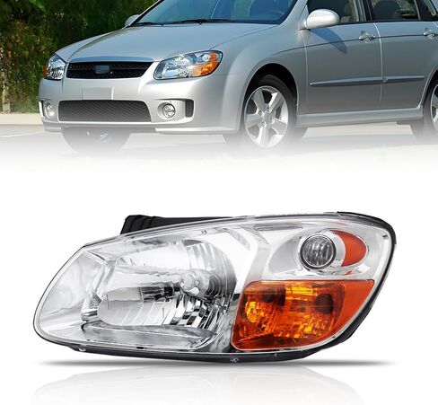 Headlight Assembly for 2007 2008 2009 Ki-a Spectra, Passenger & Driver Side Halogen Headlamp with Clear Lens Black Housing Amber Reflector, 1 Pair, Replace# 921012F530 in Kuwait