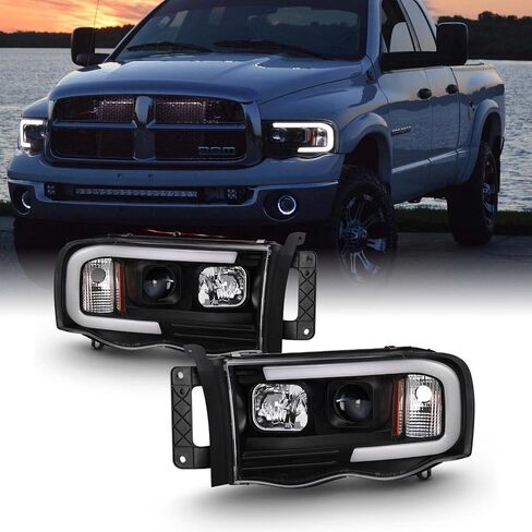 AKKON - For 2002-2005 Dodge Ram 1500 03-05 2500 3500 Black LED Tube Projector Headlights Pair Left+Right Side in Saudi Arabia
