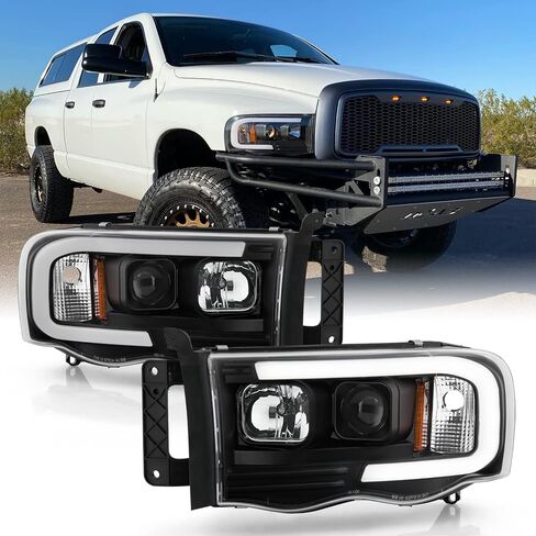 AKKON - For 2002-2005 Dodge Ram 1500 03-05 2500 3500 Black LED Tube Projector Headlights Pair Left+Right Side in Saudi Arabia