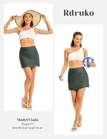 Rdruko Women's Swim Skirts High Waisted Tummy Control Bathing Suit Skirts Bottoms with Pockets Built-in Shorts in Saudi Arabia