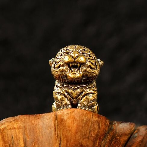CHOVY 100% Solid Brass Baby Tiger Statue - Handcrafted Retro Animal Sculpture, Cute Desk & Shelf Decor for Living Room or Office, Unique Collectible Art Gift for Tiger Lovers & Wildlife Enthusiasts in Saudi Arabia