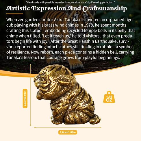 CHOVY 100% Solid Brass Baby Tiger Statue - Handcrafted Retro Animal Sculpture, Cute Desk & Shelf Decor for Living Room or Office, Unique Collectible Art Gift for Tiger Lovers & Wildlife Enthusiasts in Saudi Arabia