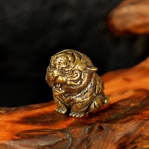 CHOVY 100% Solid Brass Baby Tiger Statue - Handcrafted Retro Animal Sculpture, Cute Desk & Shelf Decor for Living Room or Office, Unique Collectible Art Gift for Tiger Lovers & Wildlife Enthusiasts in Saudi Arabia