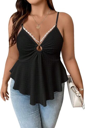 OYOANGLE Women's Plus Size Cami Casual Spaghetti Strap V Neck Asymmetrical Hem Tank Top in Saudi Arabia