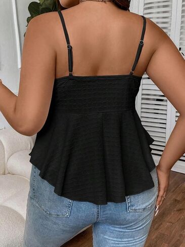 OYOANGLE Women's Plus Size Cami Casual Spaghetti Strap V Neck Asymmetrical Hem Tank Top in Saudi Arabia