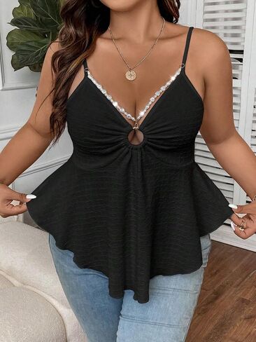 OYOANGLE Women's Plus Size Cami Casual Spaghetti Strap V Neck Asymmetrical Hem Tank Top in Saudi Arabia