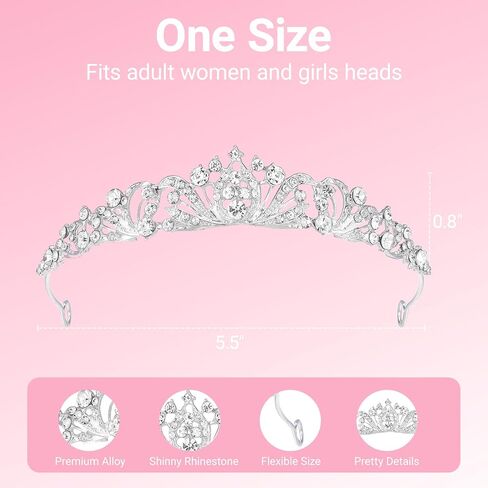 Tiaras Crown for Women, Wedding Headpieces for Bridal, Birthday, Prom, Quinceanera Silver in Kuwait