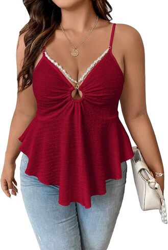 OYOANGLE Women's Plus Size Cami Casual Spaghetti Strap V Neck Asymmetrical Hem Tank Top in Saudi Arabia