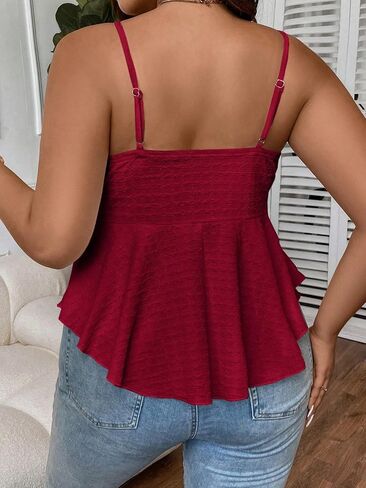 OYOANGLE Women's Plus Size Cami Casual Spaghetti Strap V Neck Asymmetrical Hem Tank Top in Saudi Arabia