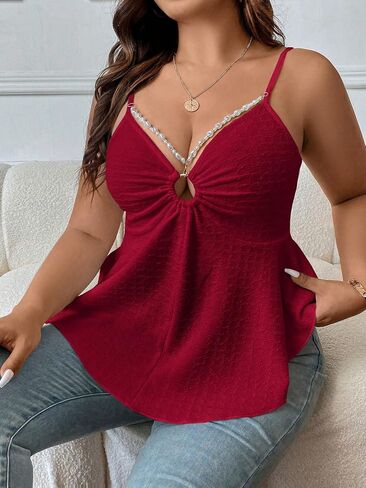 OYOANGLE Women's Plus Size Cami Casual Spaghetti Strap V Neck Asymmetrical Hem Tank Top in Saudi Arabia