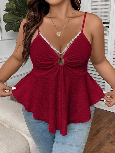 OYOANGLE Women's Plus Size Cami Casual Spaghetti Strap V Neck Asymmetrical Hem Tank Top in Saudi Arabia