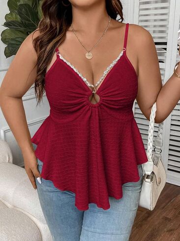 OYOANGLE Women's Plus Size Cami Casual Spaghetti Strap V Neck Asymmetrical Hem Tank Top in Saudi Arabia