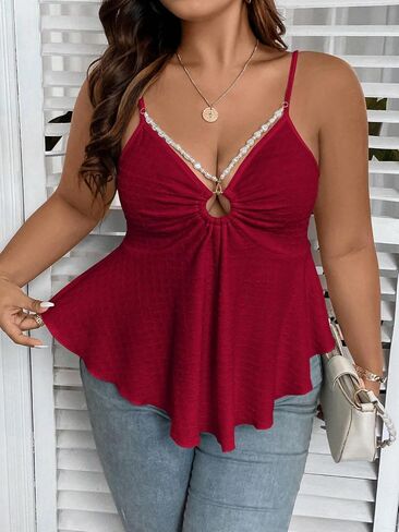 OYOANGLE Women's Plus Size Cami Casual Spaghetti Strap V Neck Asymmetrical Hem Tank Top in Saudi Arabia