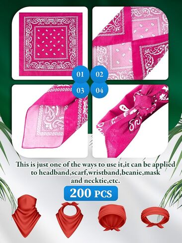 Cutecrop 200 قطعة عصابات بيزلي السائبة للجنسين كاوبوي عصابات الجدة عقال مربع وشاح للنساء الرجال زي الحفلات in Kuwait