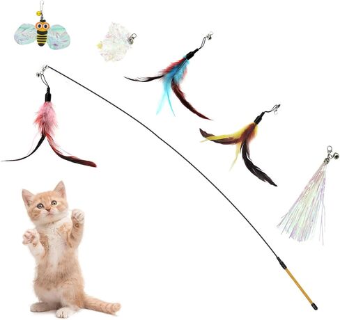لعبة عصا القطط من أنديكر مع قطعتين من شرابات قوس قزح ملونة قابلة للاستبدال مقاس 30.48 سم مع أجراس صغيرة ألعاب قطط مضحكة ولامعة مثيرة للاهتمام للقطط الداخلية للحفاظ على لياقتها (حديثة، 3، عدد) in Kuwait