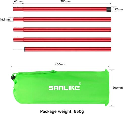 أعمدة الخيام ، SAN مثل أعمدة TALENCELING TELESCOPING ALESCOPING ALPES مع أكياس محمولة ، أعمدة خيمة التخييم الشاقة للمظلات ، مجموعة ملجأ ذبابة المطر المظلة من 2- (5 أقسام ذات طول قابل للتعديل) in Kuwait