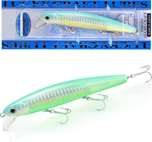 LUCKY CRAFT FlashMinnow 110SP, Fishing Jerkbait Side by Side Action Lure, Halibut Striper Calico Bass White Seabass Perfect Wobbling Surf Fishing (647 Super Glow Pearl Squid) in Saudi Arabia