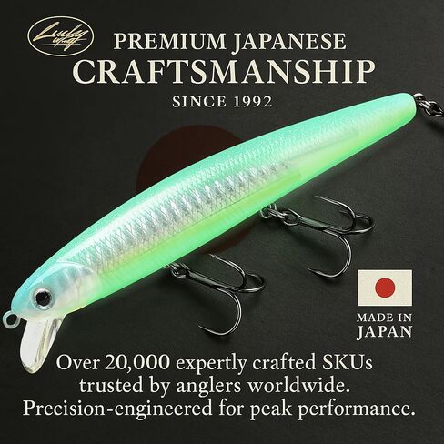 LUCKY CRAFT FlashMinnow 110SP, Fishing Jerkbait Side by Side Action Lure, Halibut Striper Calico Bass White Seabass Perfect Wobbling Surf Fishing (647 Super Glow Pearl Squid) in Saudi Arabia