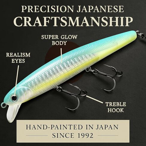 LUCKY CRAFT FlashMinnow 110SP, Fishing Jerkbait Side by Side Action Lure, Halibut Striper Calico Bass White Seabass Perfect Wobbling Surf Fishing (647 Super Glow Pearl Squid) in Saudi Arabia