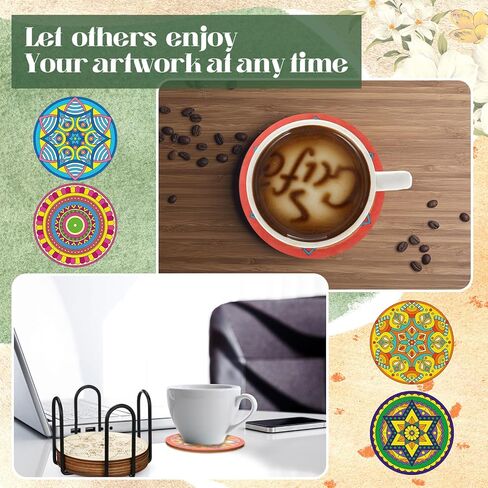 45 Pcs Wooden Coasters Painting Set with Markers 4 Inch Boho Drink Coaster Gift Arts and Crafts DIY Kit for Adults, Women, Hobby, Christmas Ornament Home Apartment Decor (Mandala) in Saudi Arabia