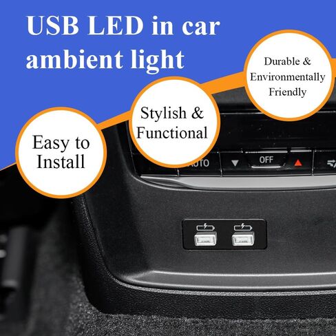 4PCS USB LED Car Interior Atmosphere Lamp, Plug-in USB Decor Night Light, Portable Auto Ambient Lighting Kit, Universal Car Interior Accessories LED Night Light for Most Cars (Blue) in Saudi Arabia