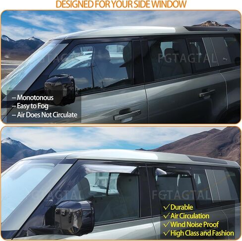 متوافق مع Land Rover Defender 110/130 2020-2024 انحرافات النافذة الجانبية ، ABS خارج جبل حراس المطر ، حراس المطر لنوافذ السيارات ، 4pcs (إصدار 110/130) in Saudi Arabia