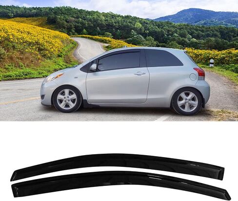 FREEMOTOR802® Tape-on Side Window Visors Wind Deflectors Rain Guards Vent Visors, Compatible with 2007-2011 Toyota Yaris 2-Door Hatchback, Slim Style Smoke Tinted Acrylic 2 Pieces in Saudi Arabia