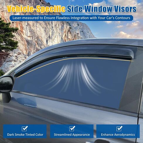 FREEMOTOR802® Tape-on Side Window Visors Wind Deflectors Rain Guards Vent Visors, Compatible with 2007-2011 Toyota Yaris 2-Door Hatchback, Slim Style Smoke Tinted Acrylic 2 Pieces in Saudi Arabia