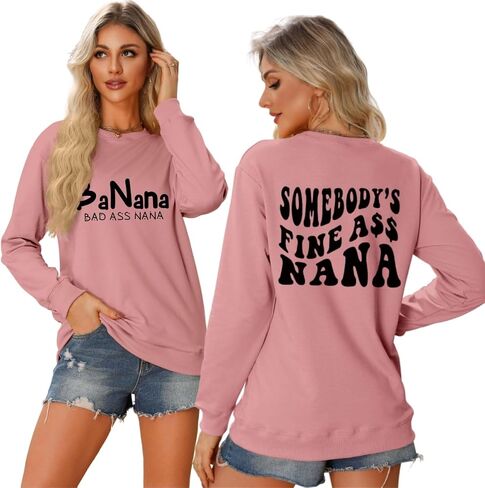 Banana Bad Ass Nana Grandma Grandmother Sweatshirt, Funny Double-Print Letter Graghic Long Sleeve Nana Tops in Saudi Arabia