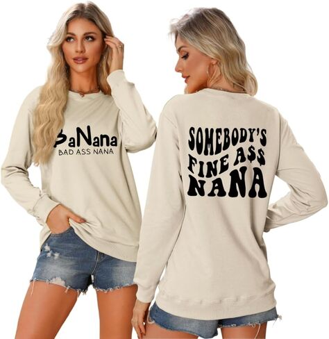 BANANA BAD ASS NANA الجدة الجدة قميص من النوع الثقيل ، خطاب مضحكة مزدوجة الطباعة Graghic طويلة الأكمام نانا قمم in Saudi Arabia