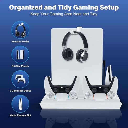 PS5 / PS5 Slim Cooling Station with Dual Controller Charging Station, PS5 Cooling Stand for PlayStation 5 Console, Headset Holder/ PS5 Cooling Fan/4 USB Hub All in One Accessories Organizer, Black in Saudi Arabia