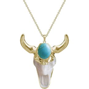 Boho Turquoise Necklace, Western Jewelry for Women, Hip Hop Charm White Bull Necklace for Men in Kuwait