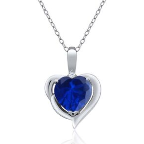 Gem Stone King 925 Sterling Silver Gemstone Birthstone and White Created Sapphire Heart Pendant Necklace For Women | 8MM Heart Shape and 1.5MM Round Accent | With 18 Inch Silver Chain in Saudi Arabia