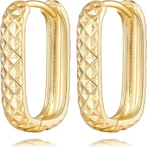 Gold Hoop Earrings for Women 14K Gold Earrings for Women Square Hoop Earring for Womens Square Shape with Rhombic Sculpture Womens Hoops Earring 20mm in Saudi Arabia